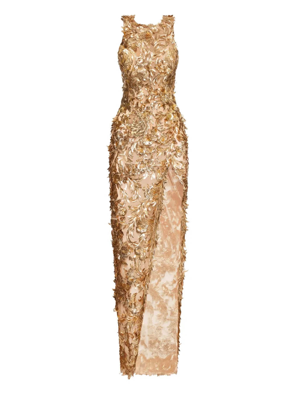 Oscar de la Renta フェザーディテール ドレス - ゴールドトーン Oscar de la Renta フェザーディテール ドレス - ゴールドトーン