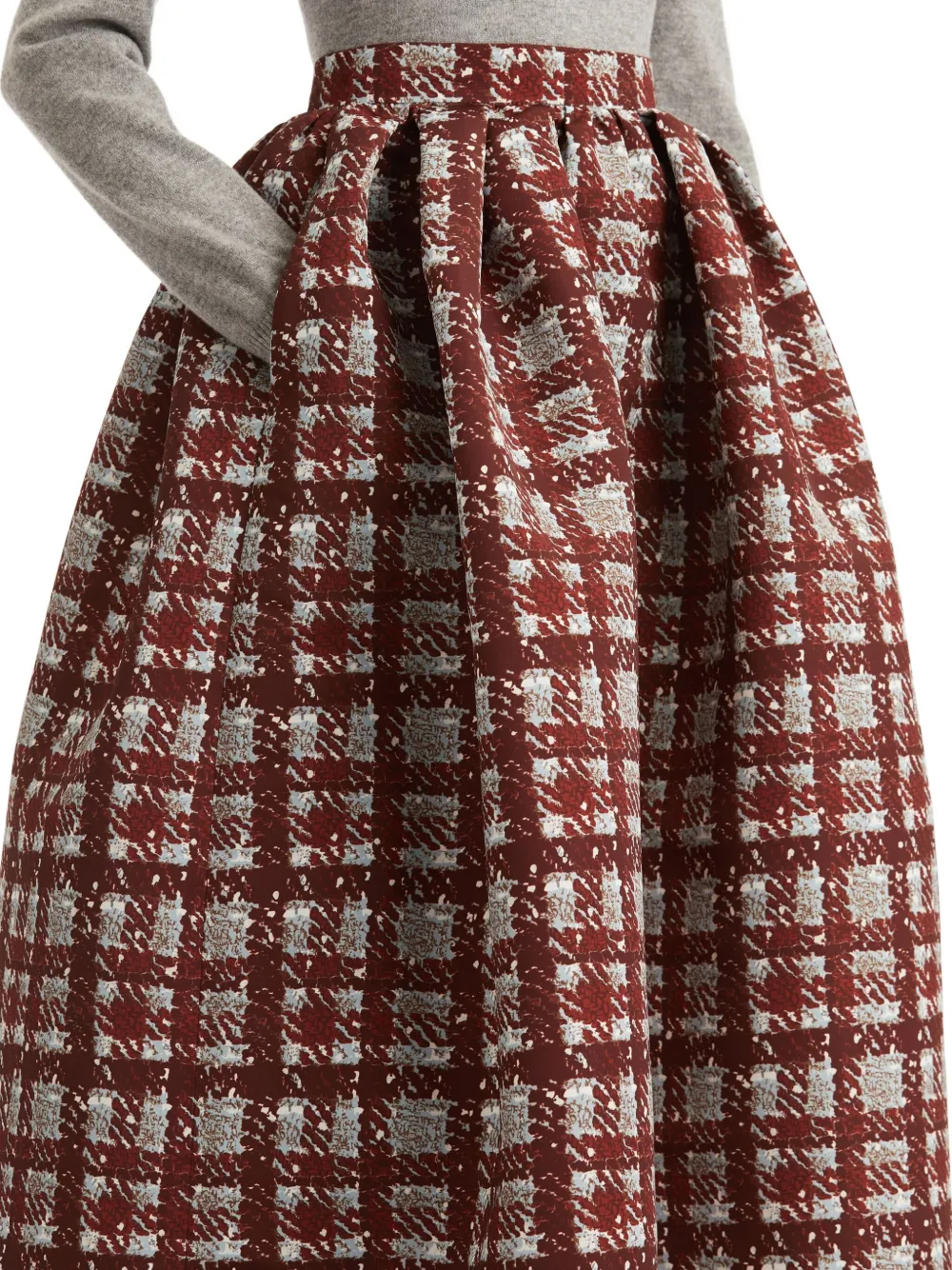 Oscar de la Renta pleated plaid midi skirt Rood