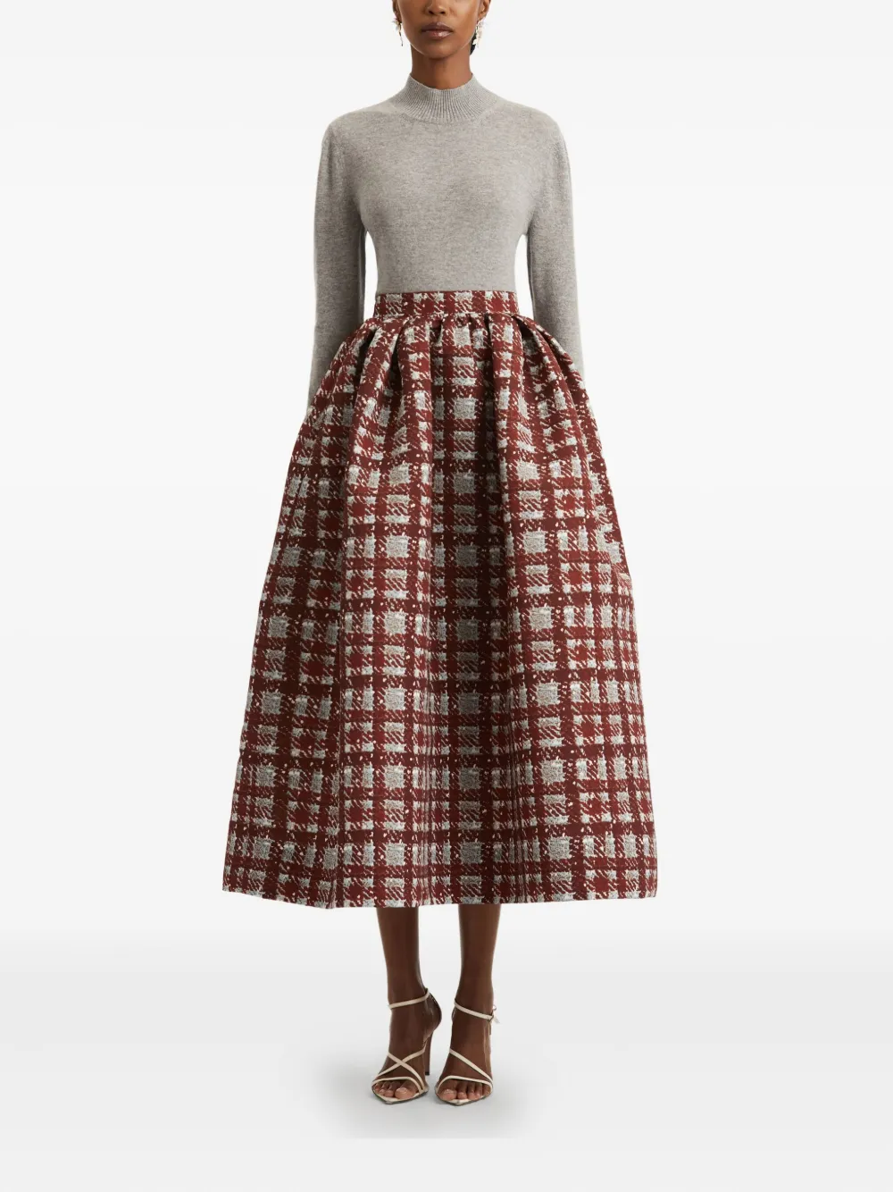Oscar de la Renta pleated plaid midi skirt Rood