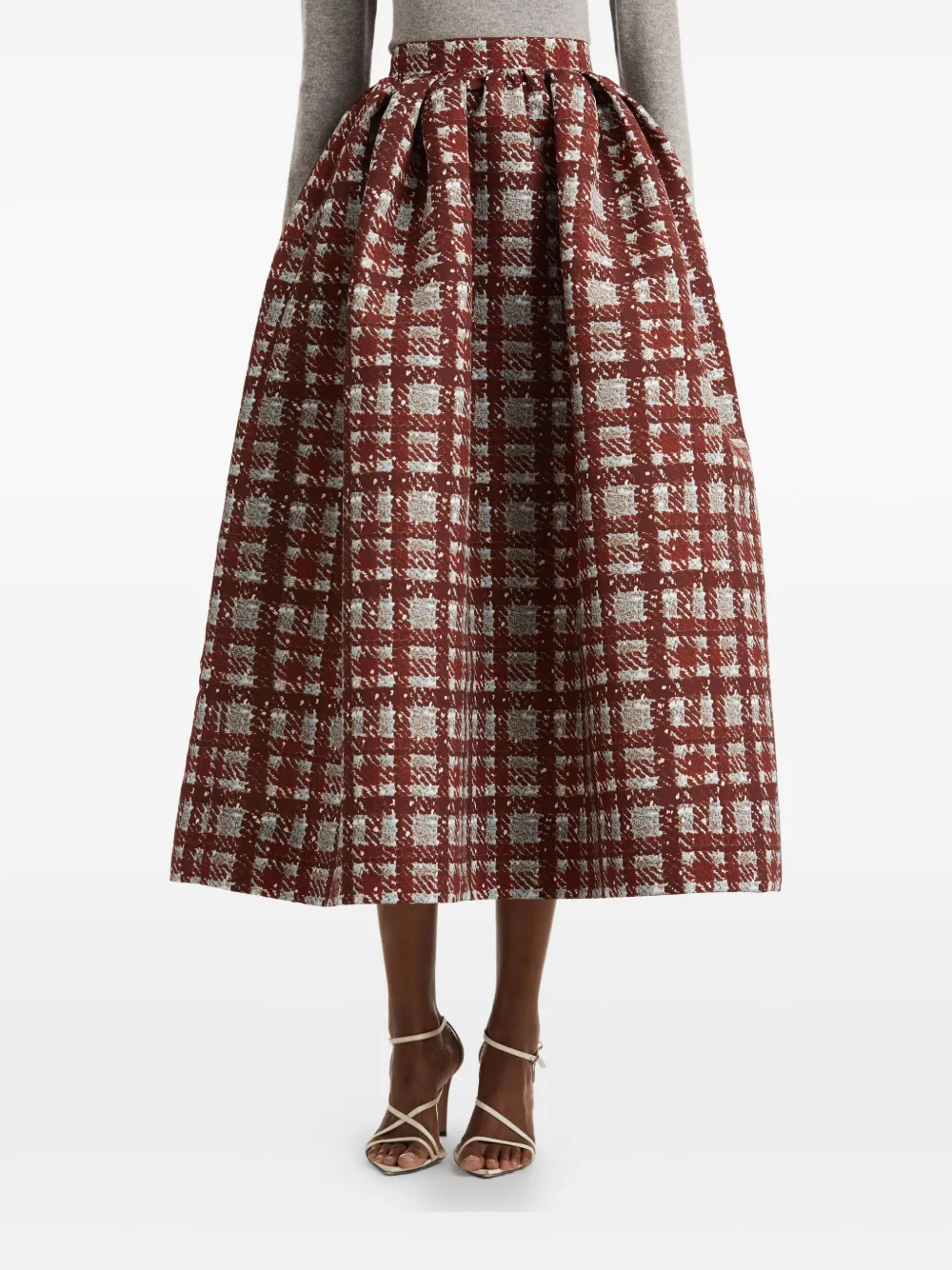 Oscar de la Renta pleated plaid midi skirt Rood