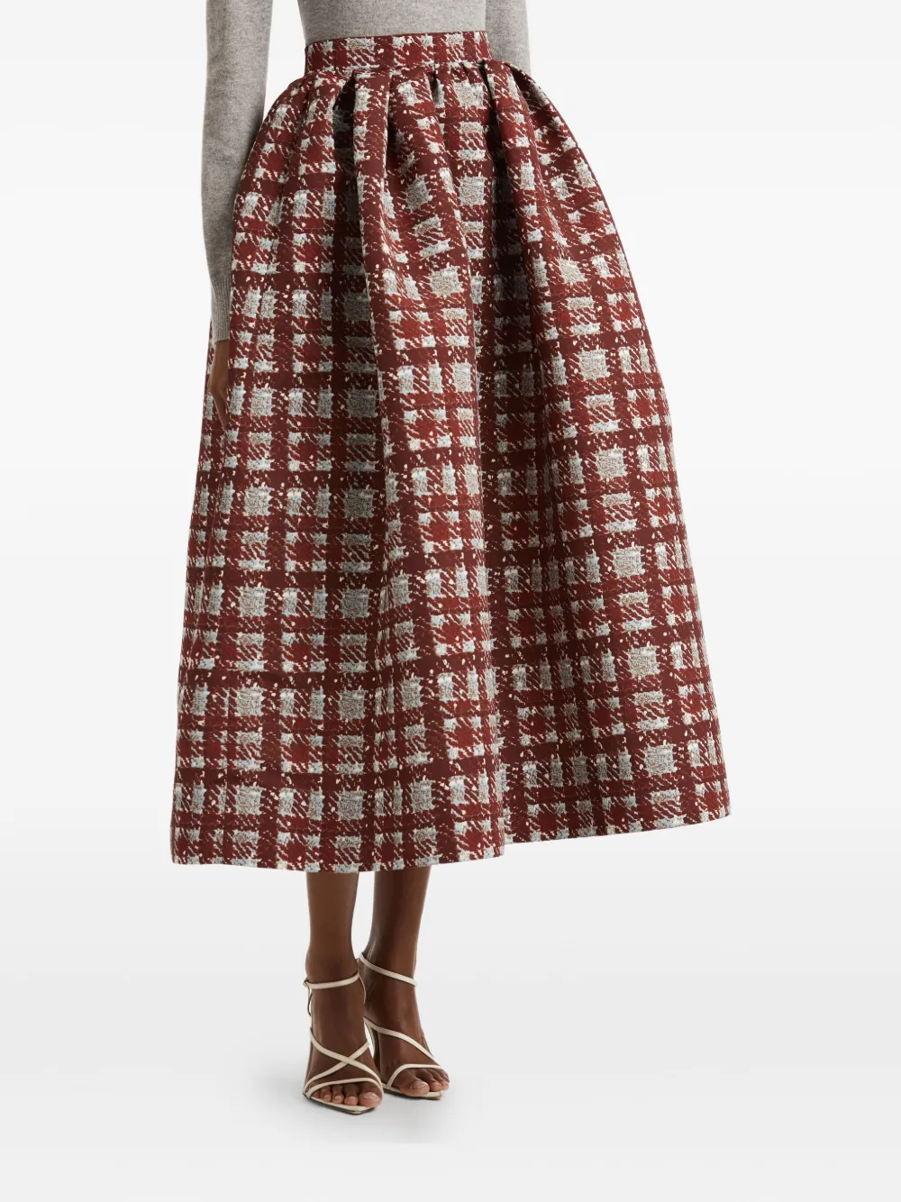 Oscar de la Renta pleated plaid midi skirt Rood
