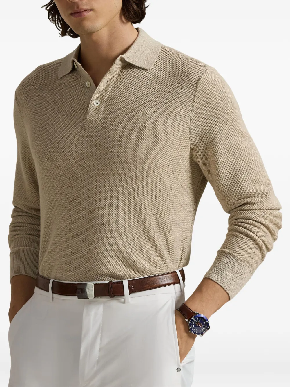 RLX Ralph Lauren long-sleeve polo shirt Beige