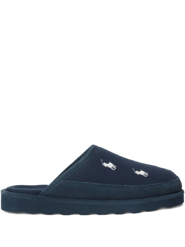 Polo Ralph Lauren Embroidered Cotton Slippers Blue FARFETCH
