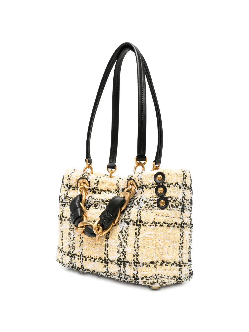  Balmain Tweed Chain Tote Bag - Yellow 