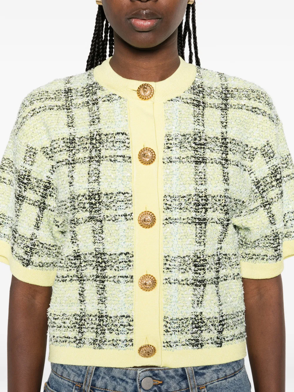 Balmain Geruit tweed vest met knopen Geel