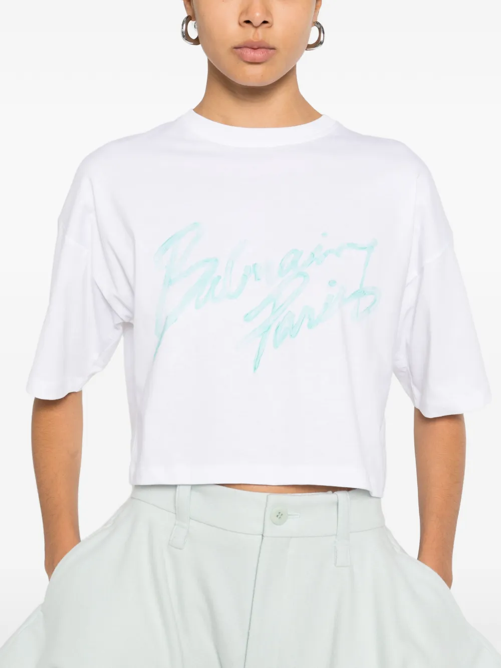Balmain Cropped T-shirt Wit