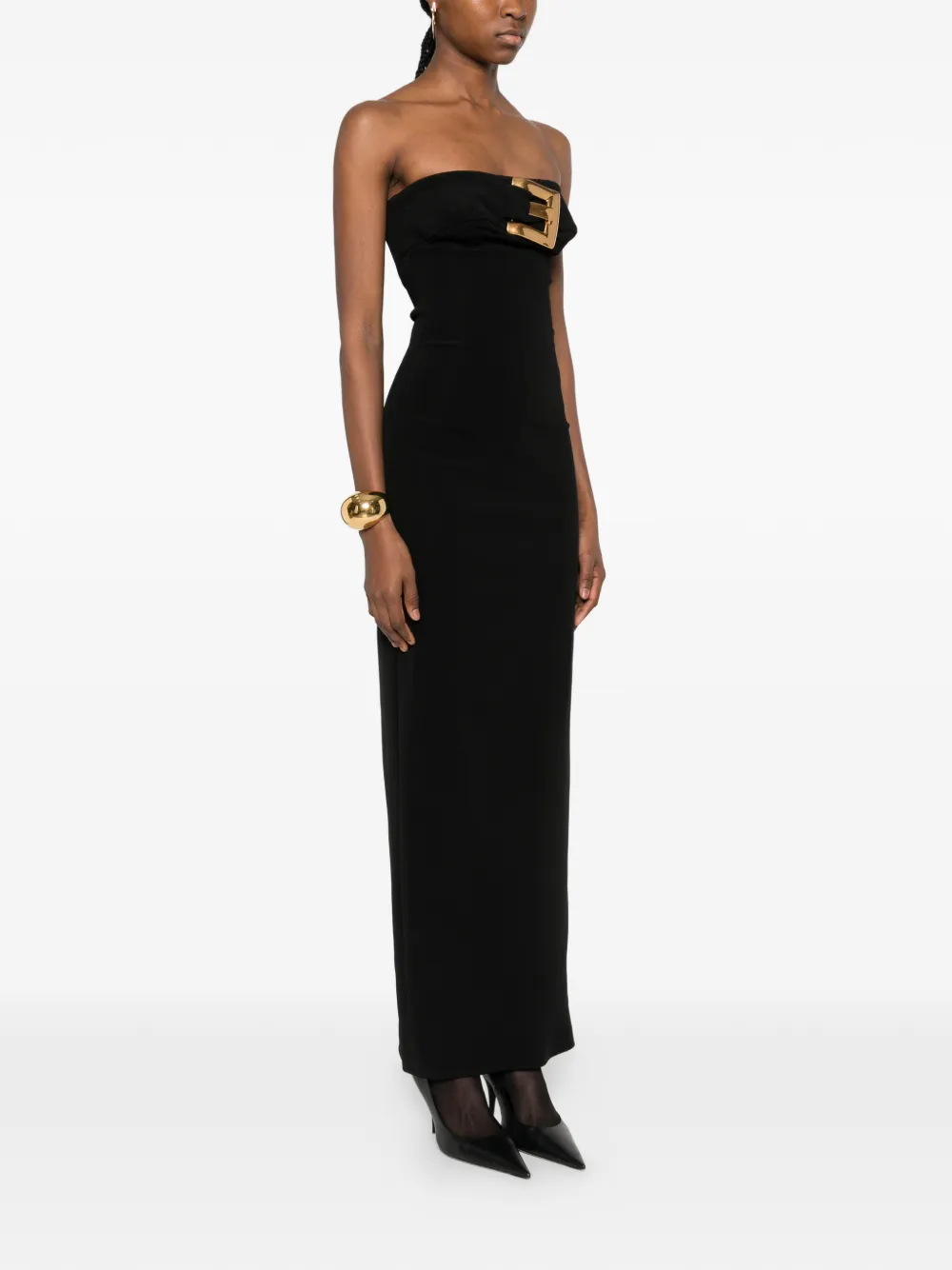 Balmain Strapless Maxi Dress In Black