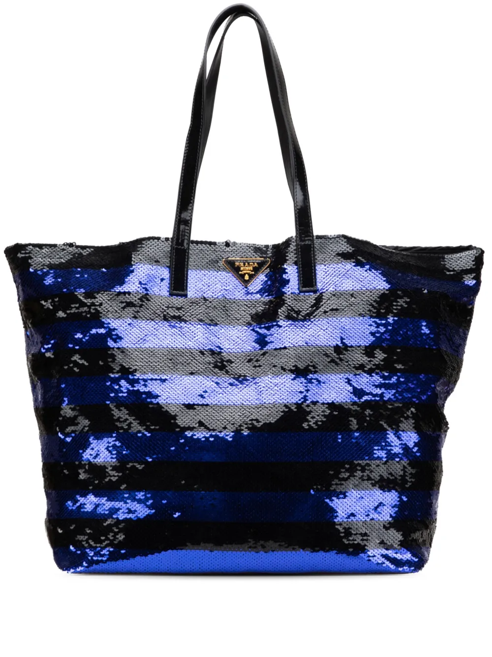 Prada Pre-Owned 2013-2025 スパンコール ストライプ サテンハンドバッグ - ブラック Prada Pre-Owned 2013-2025 スパンコール ストライプ サテンハンドバッグ - ブラック