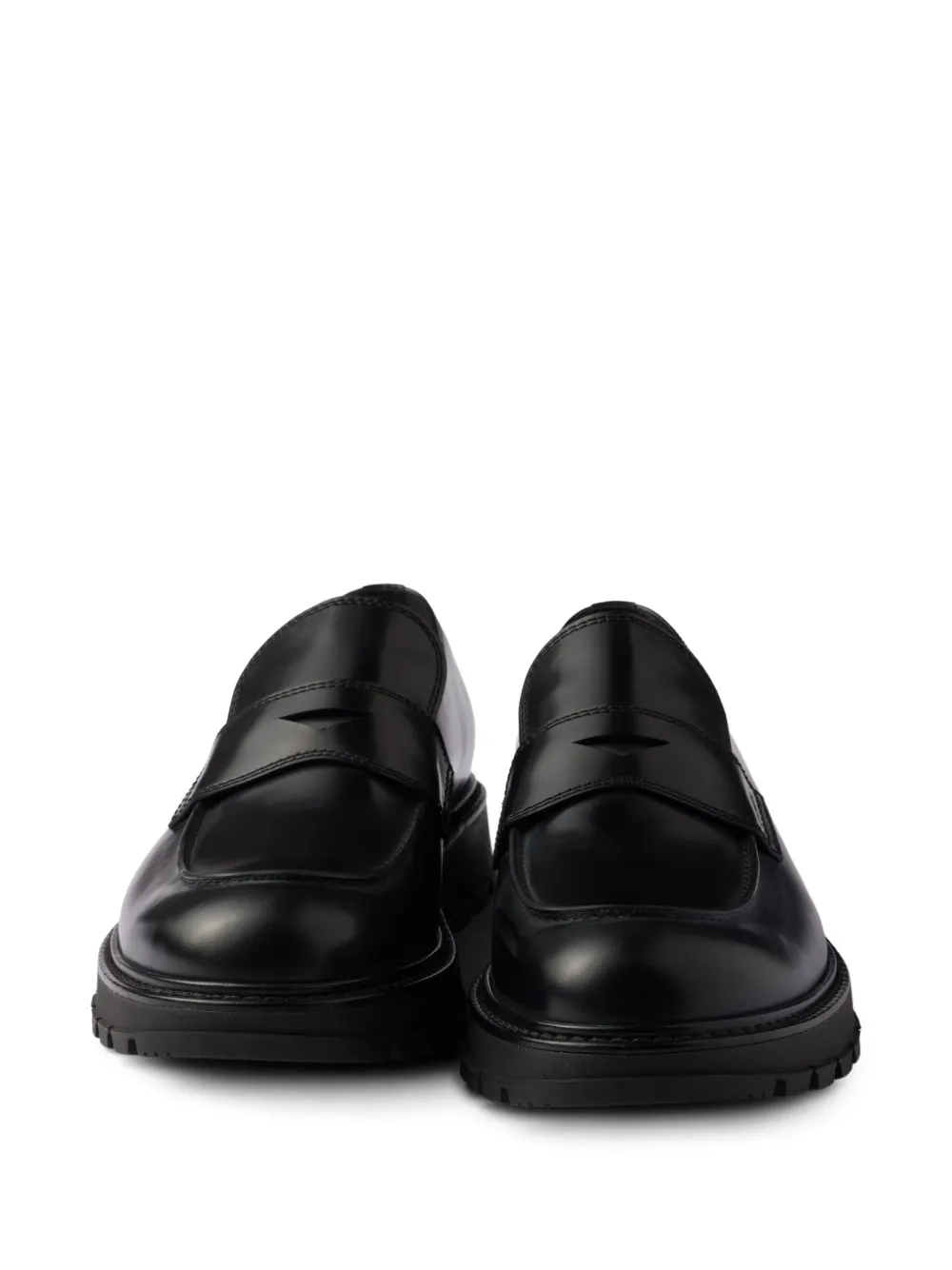 Prada Geborstelde leren penny loafers Zwart