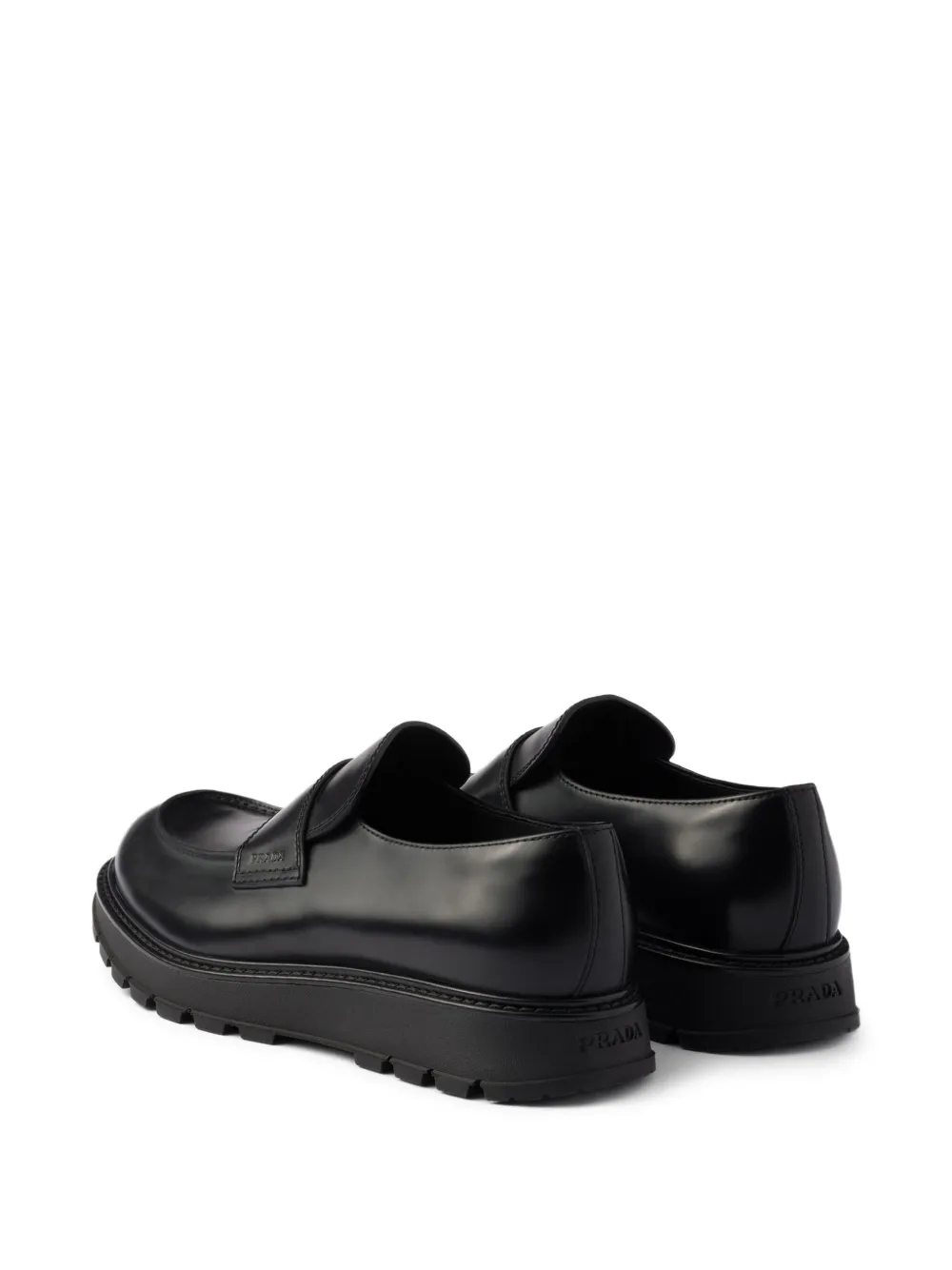 Prada Geborstelde leren penny loafers Zwart