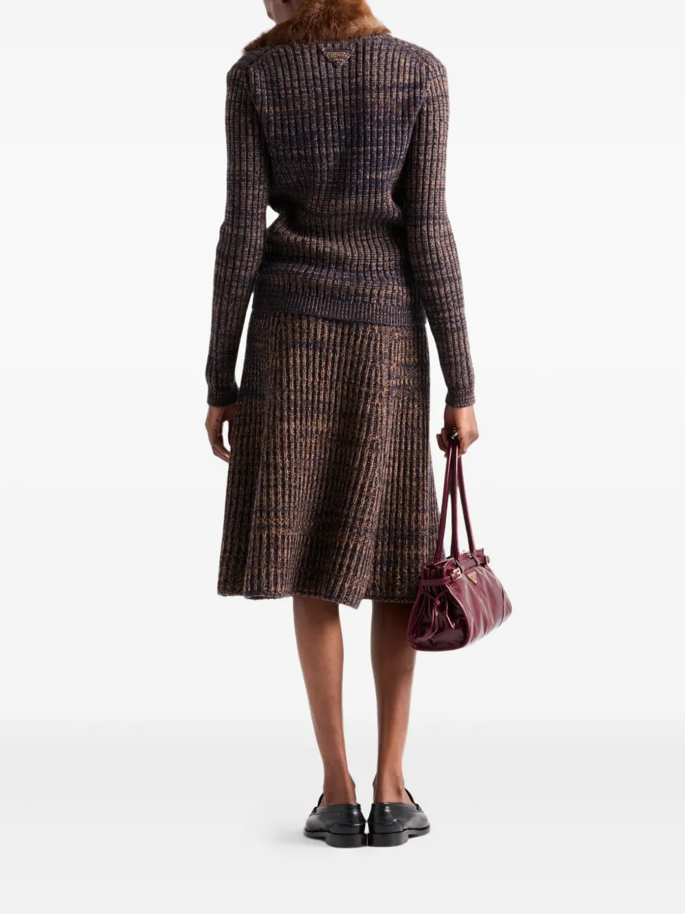 Prada Womens Blue Ribbed Flared Knitted Wool Midi Skirt In Multi