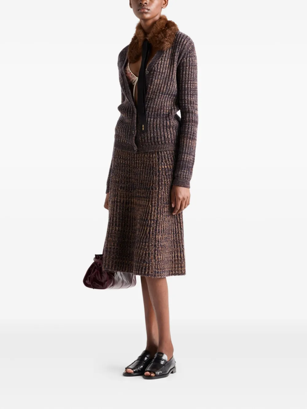 Prada Ribgebreide flared midi-rok - Bruin