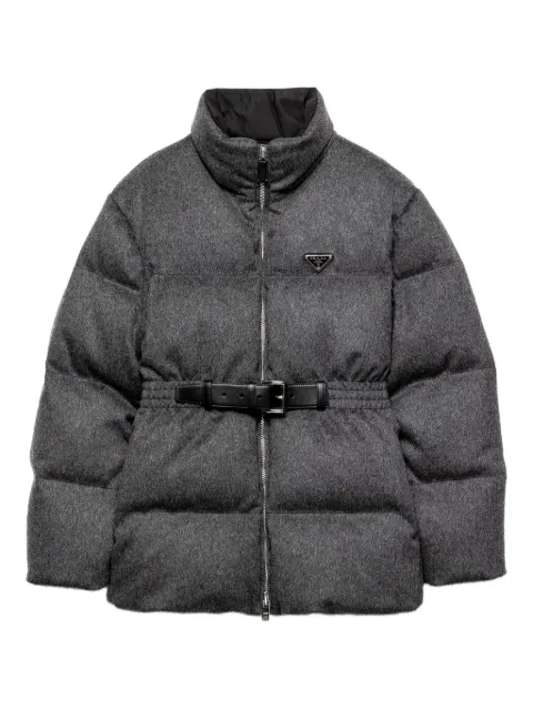 Prada belted logo-plaque down jacket