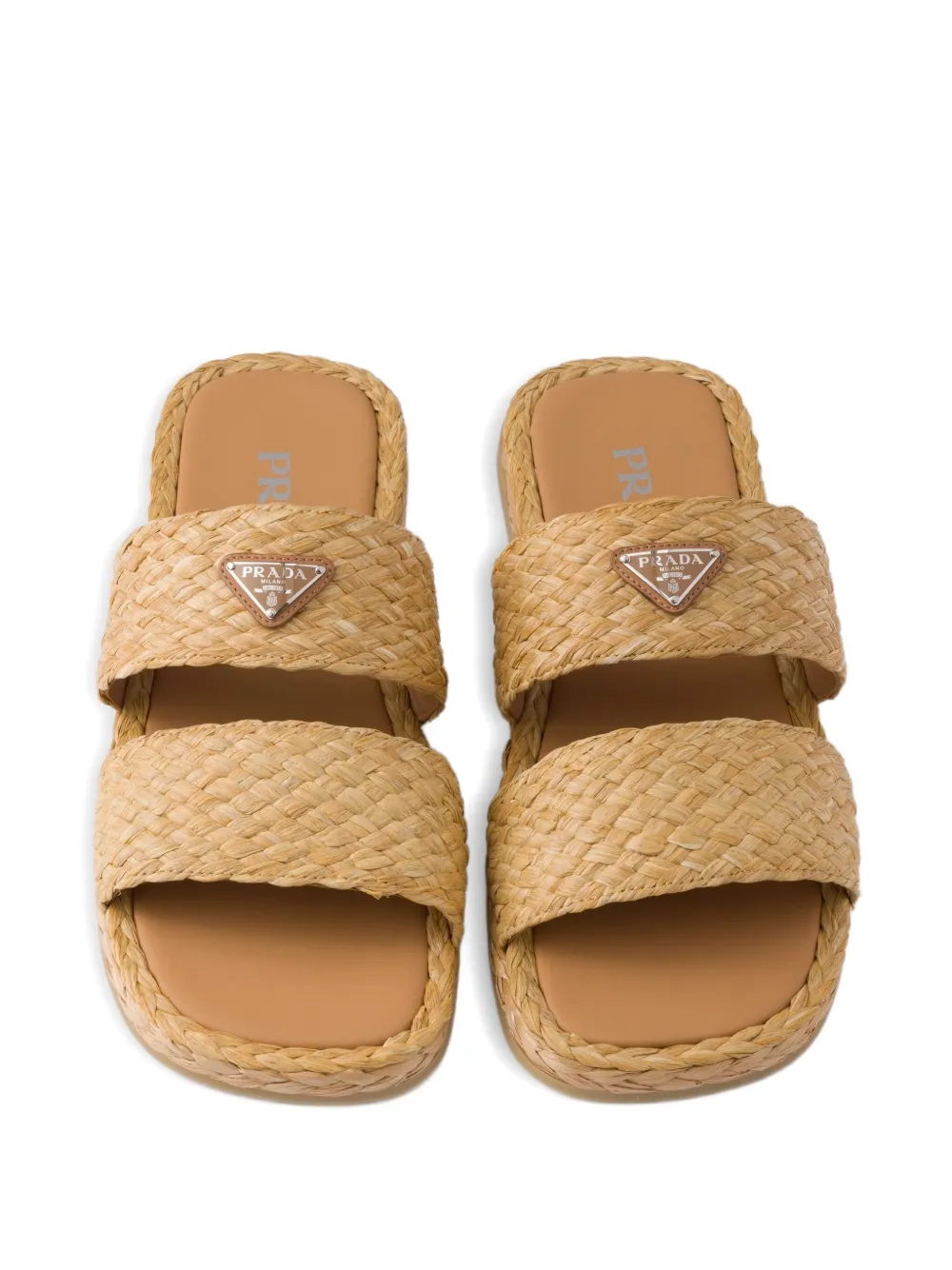 Prada Geweven sandalen met logo Beige