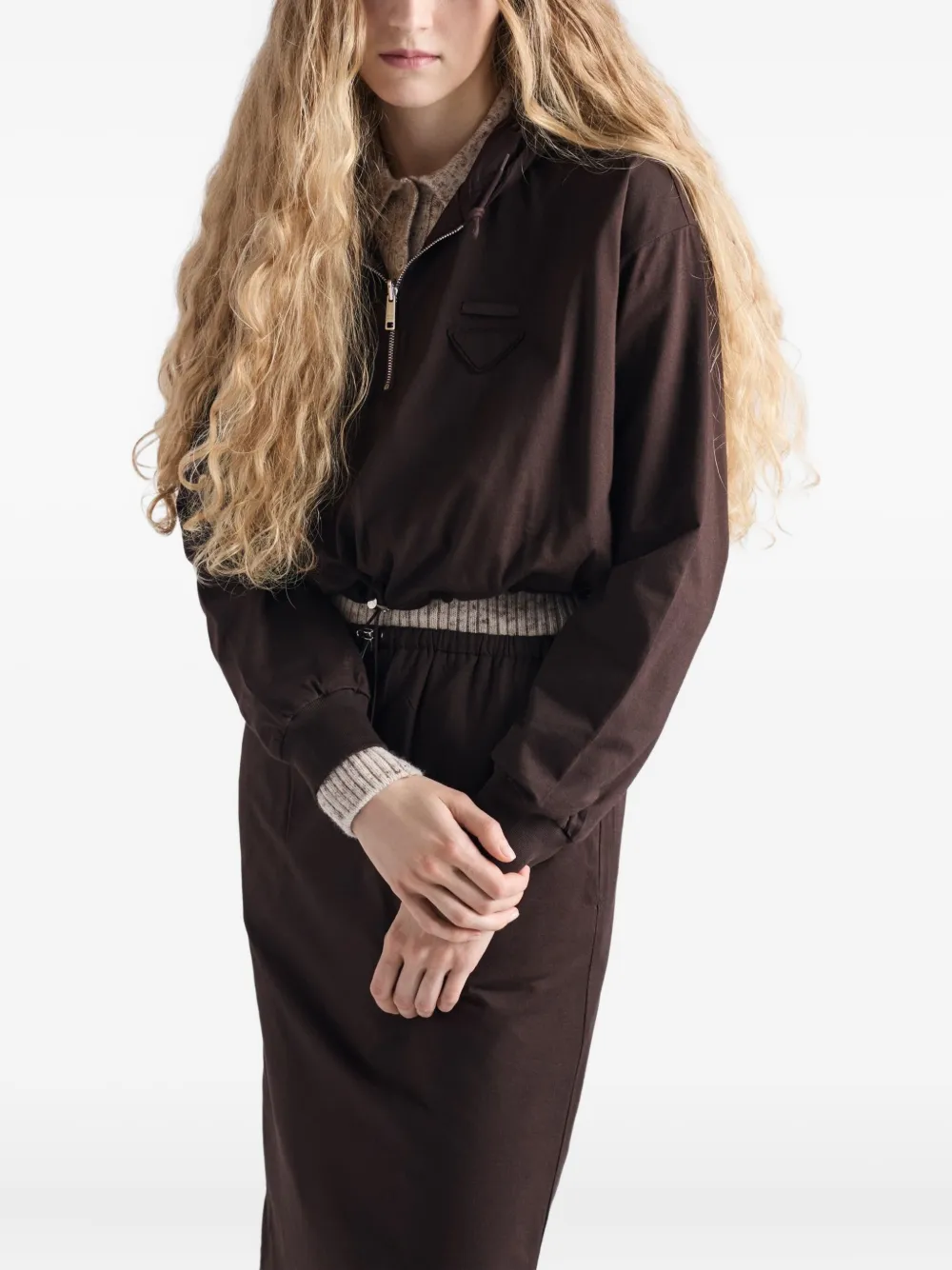 Prada Hoodie met trekkoord Bruin