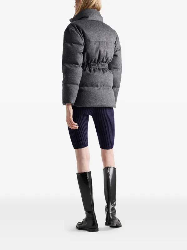 Prada Loden triangle-logo Belted Puffer Jacket | Grey | FARFETCH