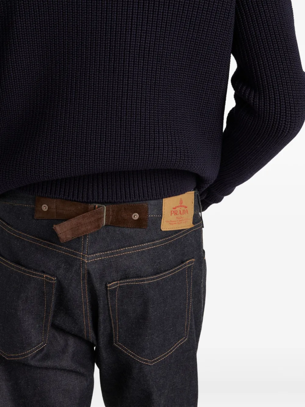 Prada Jeans met bandje aan de achterkant Blauw