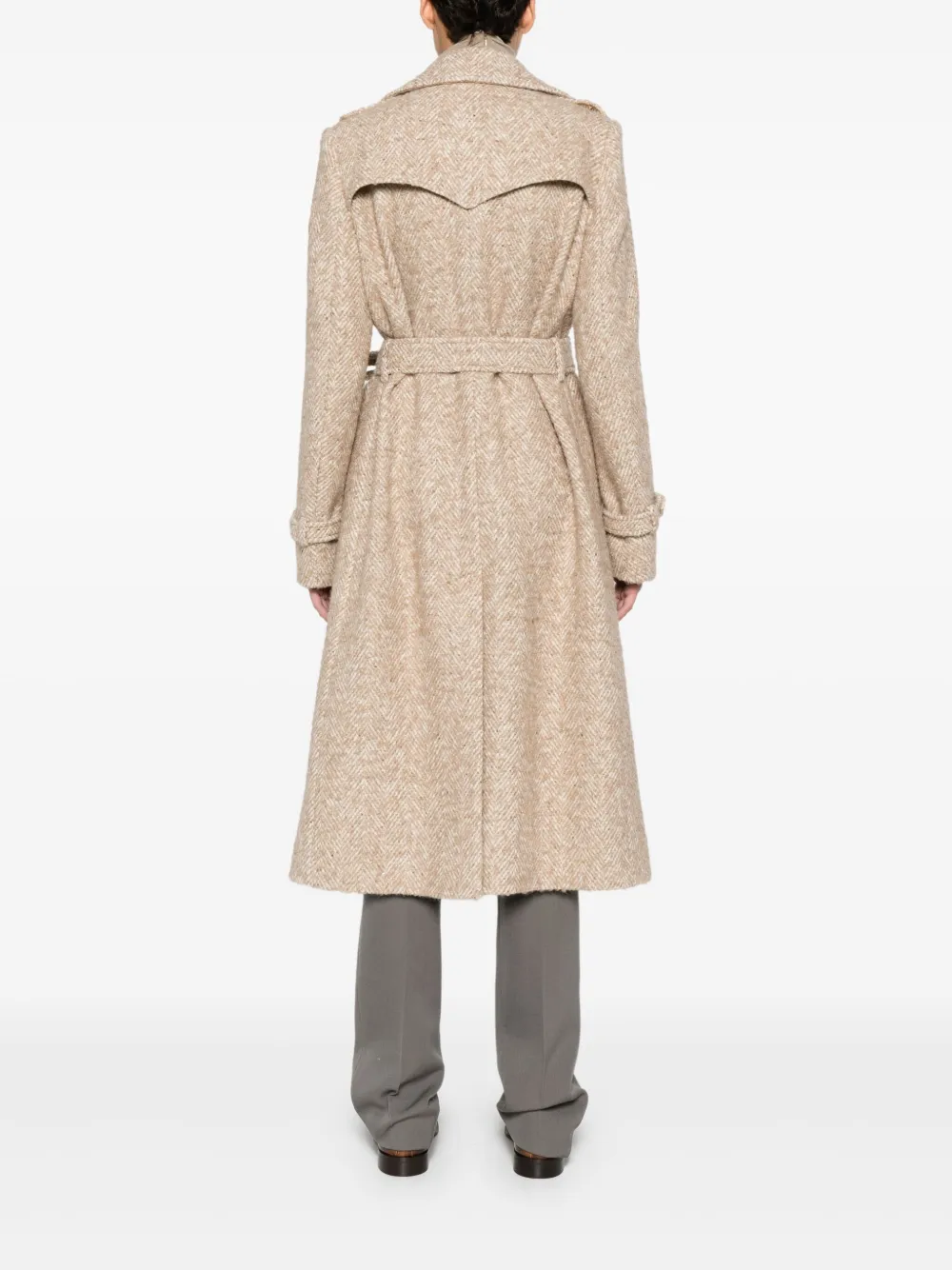 Tagliatore Jas met visgraatpatroon en ceintuur Beige