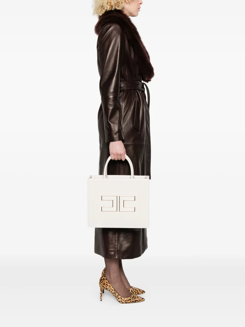 Elisabetta Franchi logo-plaque tote bag - Wit