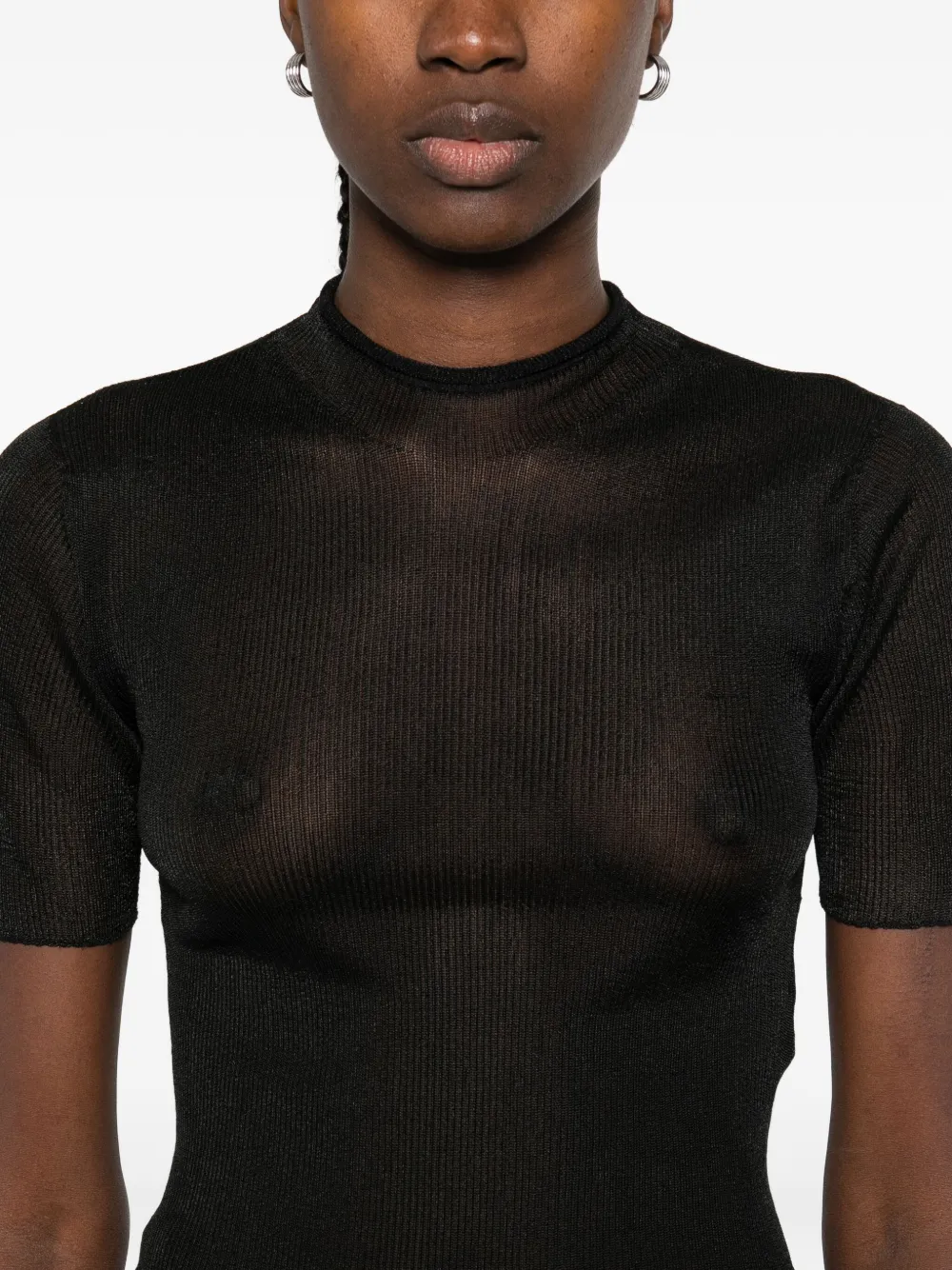 Cfcl Ribbed-knit Short-sleeve Top In Black