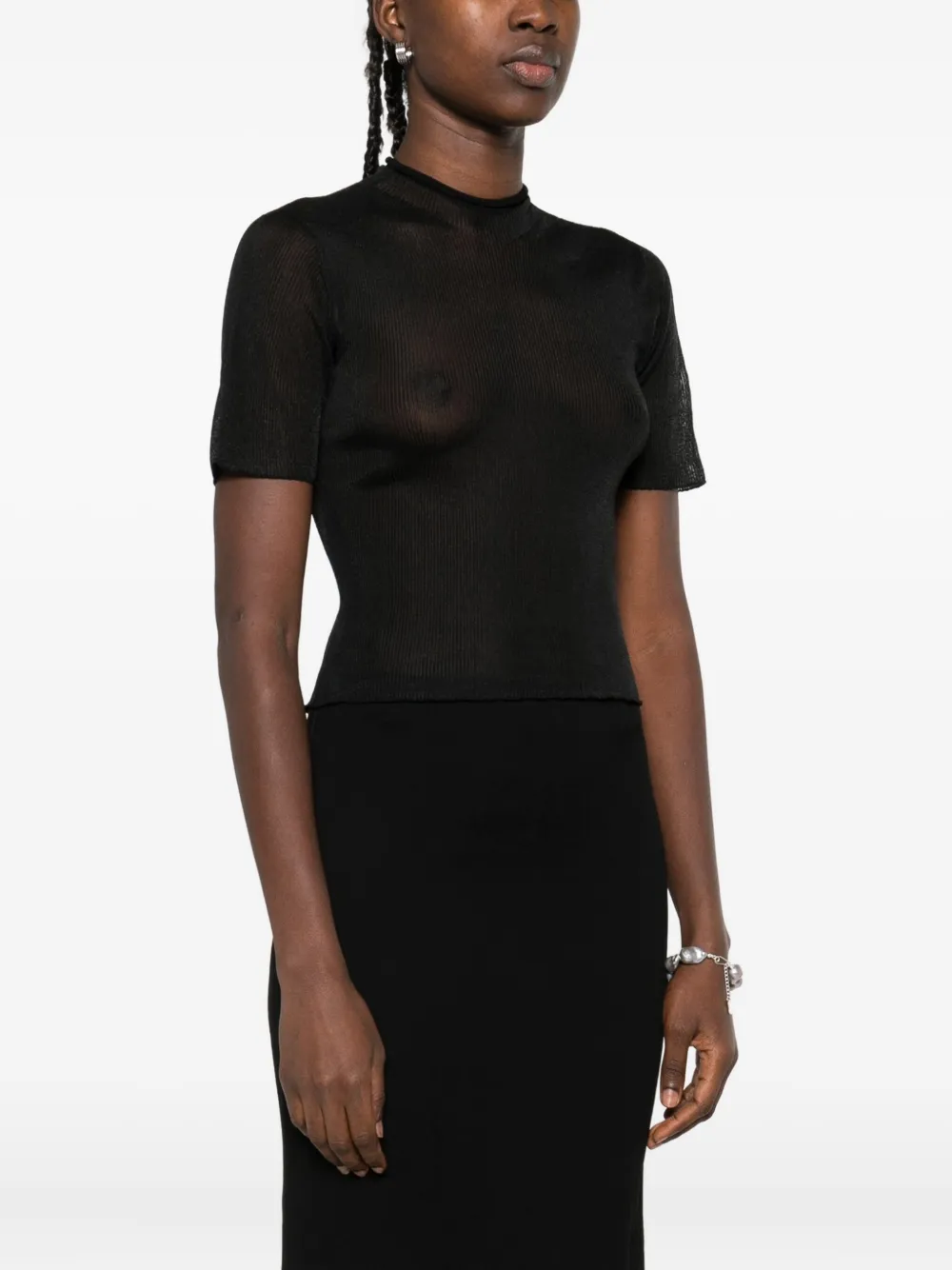 Cfcl Ribbed-knit Short-sleeve Top In Black
