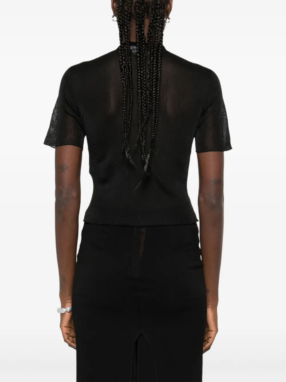 Cfcl Ribbed-knit Short-sleeve Top In Black