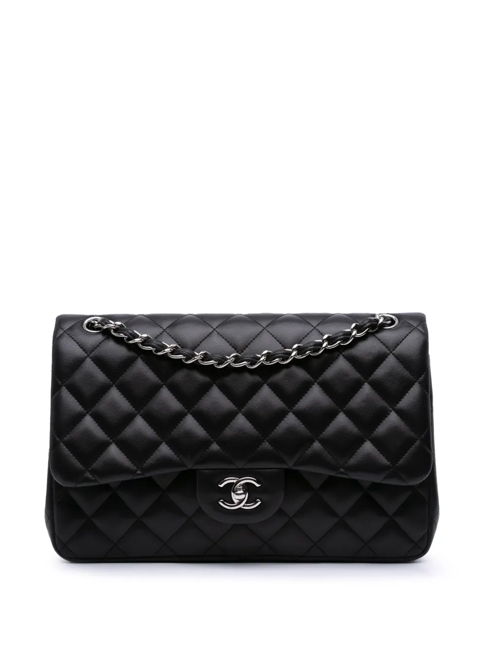 CHANEL Pre-Owned 2012 ジャンボ クラシック ラムスキン ダブルフラップ ショルダーバッグ - ブラック CHANEL Pre-Owned 2012 ジャンボ クラシック ラムスキン ダブルフラップ ショルダーバッグ - ブラック