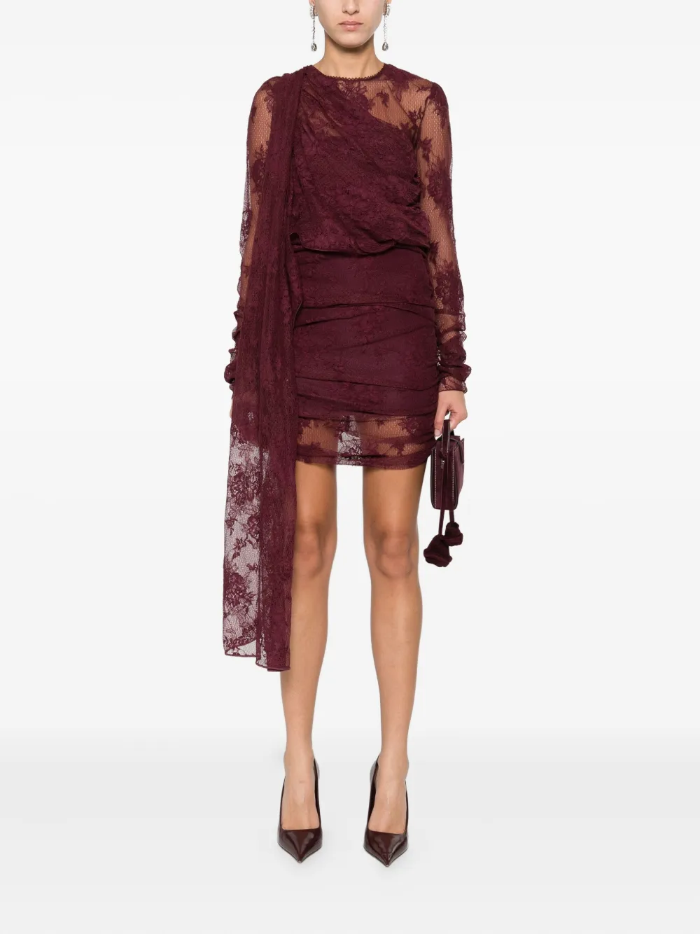 THE ANDAMANE lace-panel draped dress - Rood