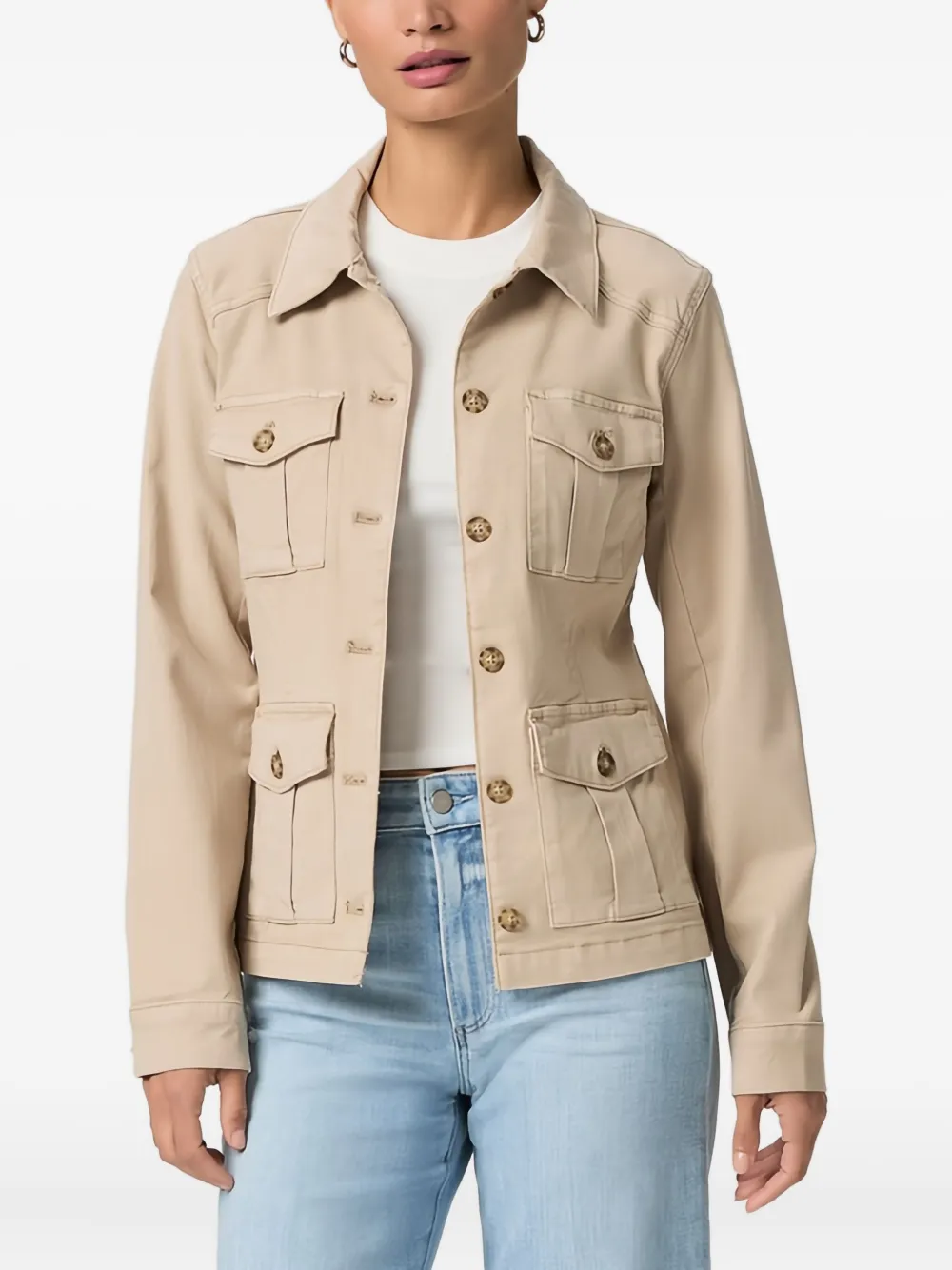Paige Button-fastening Flap-pocket Jacket In Brown