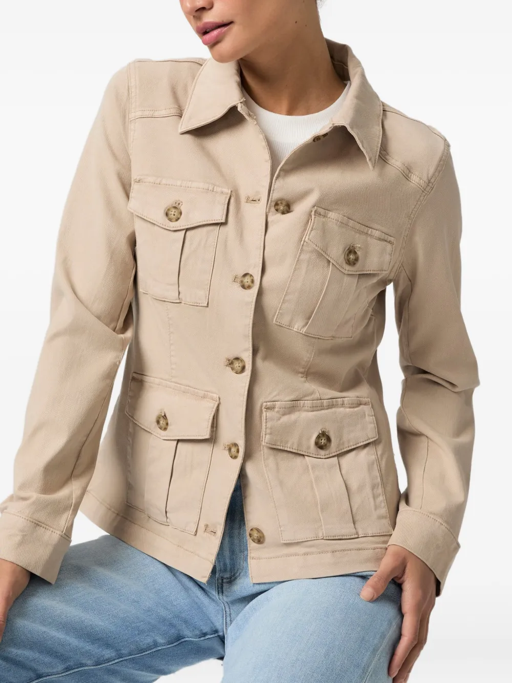Paige Button-fastening Flap-pocket Jacket In Brown