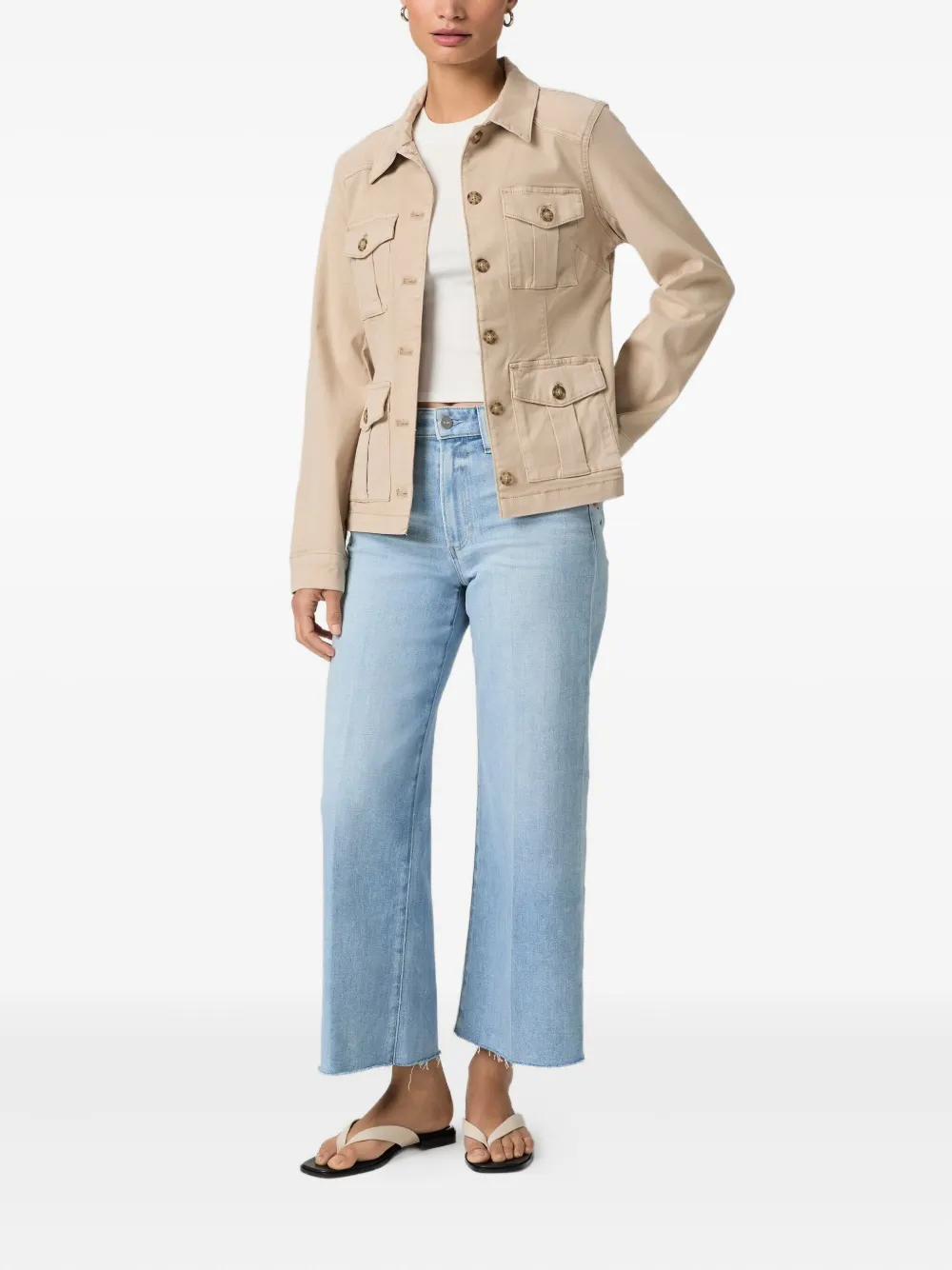 Paige Button-fastening Flap-pocket Jacket In Brown