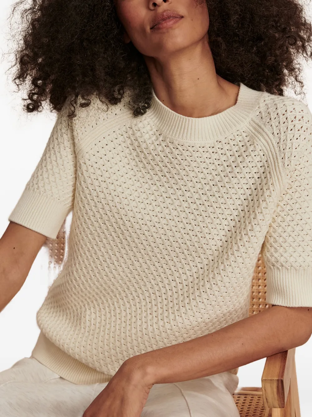 Varley Lucy Textured Short-sleeve T-shirt In Neutral
