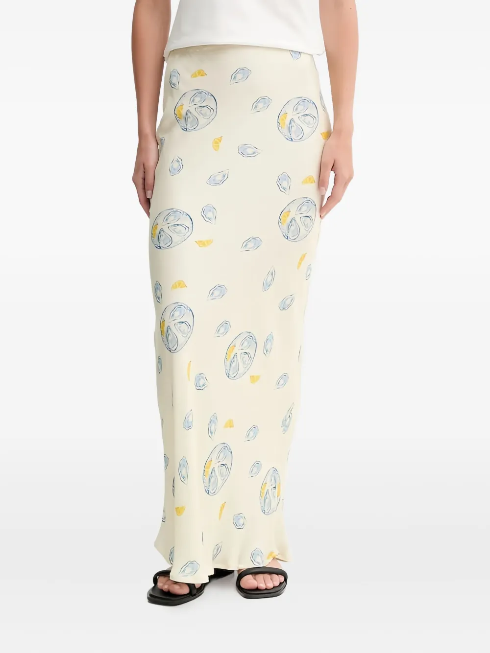 Never Fully Dressed Oyster Doris Satin Midi Skirt In Neutral