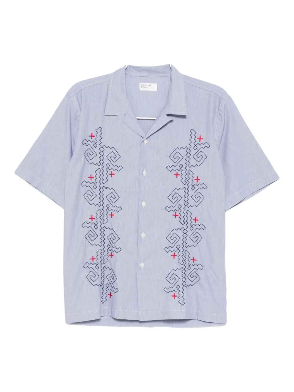 Universal Works Embroidered Cotton Shirt In Blue