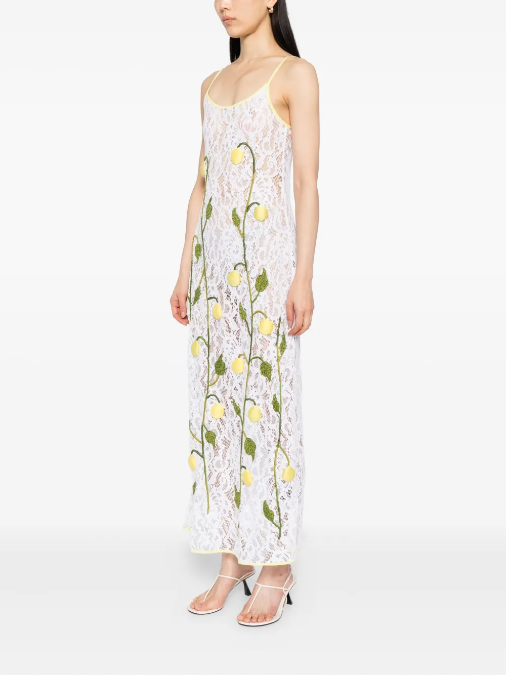 Leslie Amon Under The Lemon Tree Embroidered Midi Dress In White