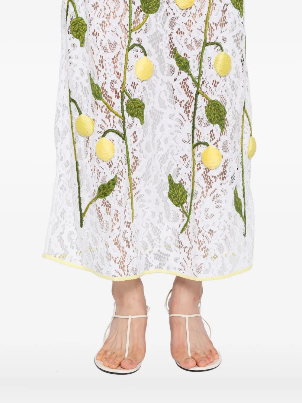 Leslie Amon Under The Lemon Tree Embroidered Midi Dress In White