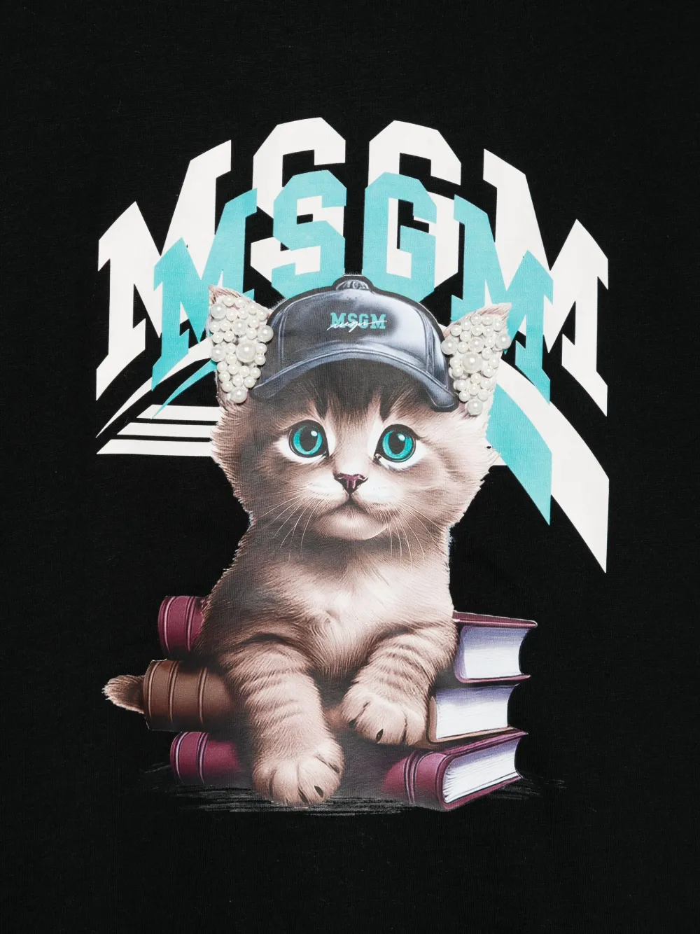 MSGM Kids Katoenen T-shirt verfraaid met katjes Zwart