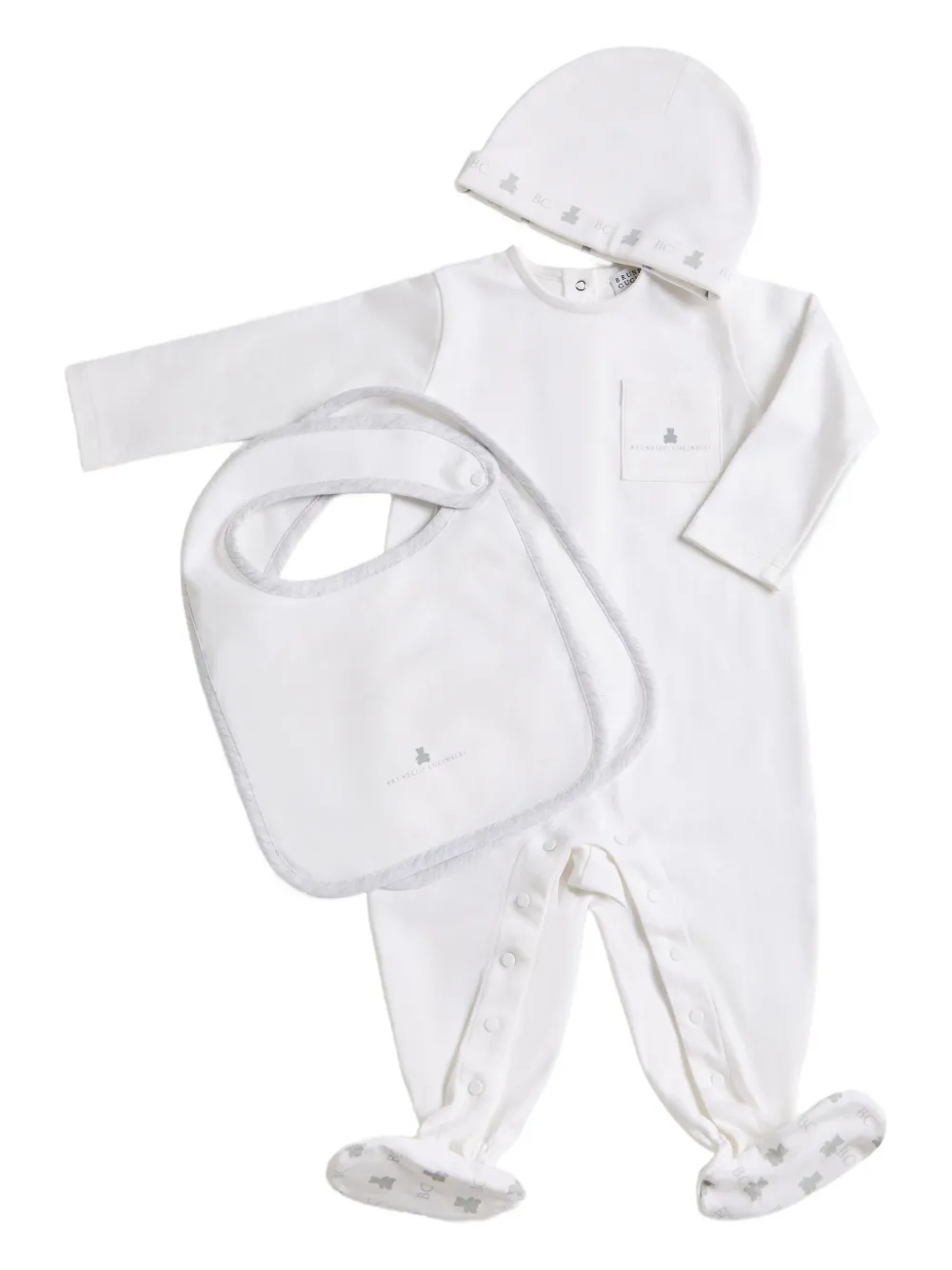 Brunello Cucinelli Kids bear-print cotton babygrow set Wit