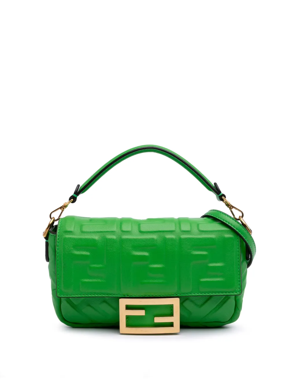 Fendi Pre-Owned 2010-2025 ミニ ズッカ エンボス レザー バゲット サッチェルバッグ - グリーン Fendi Pre-Owned 2010-2025 ミニ ズッカ エンボス レザー バゲット サッチェルバッグ - グリーン