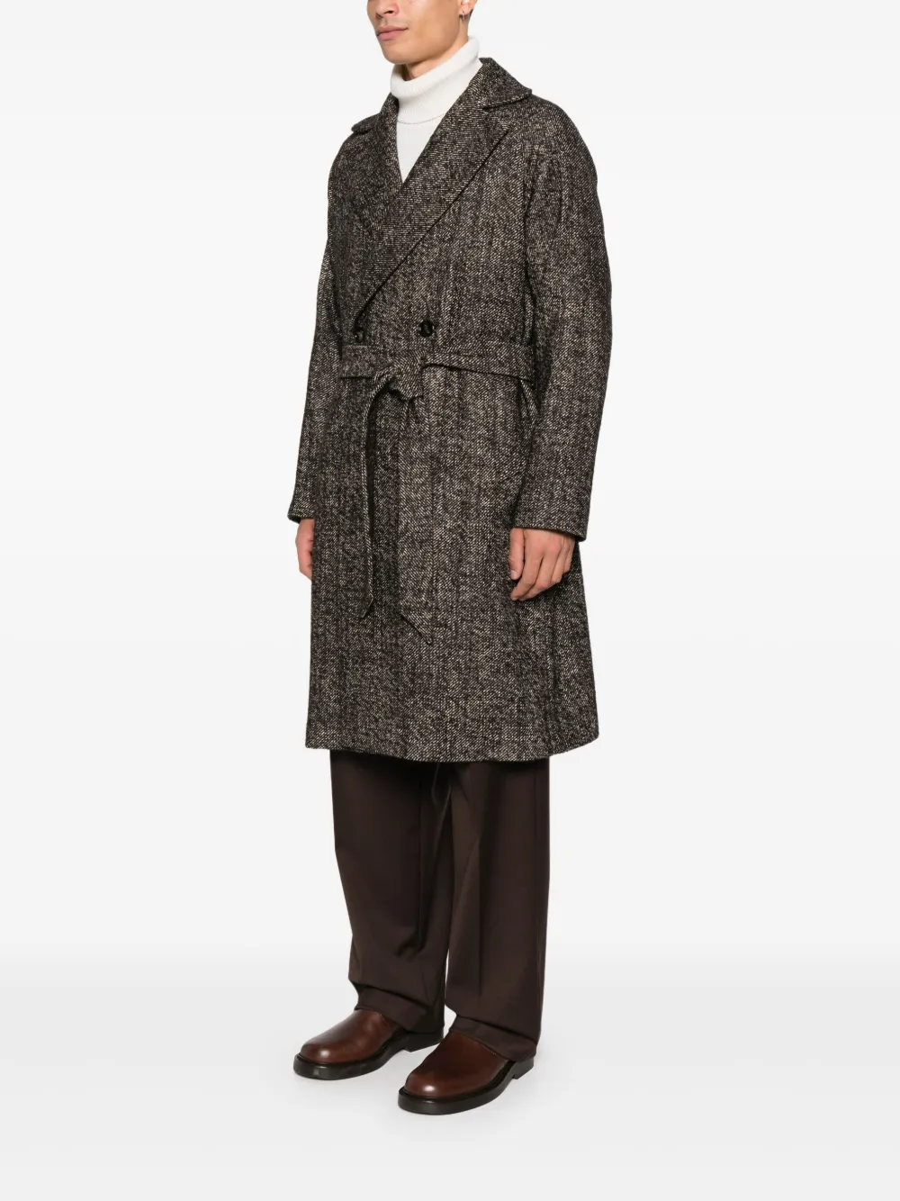 Tagliatore Jas met visgraatpatroon en ceintuur Bruin