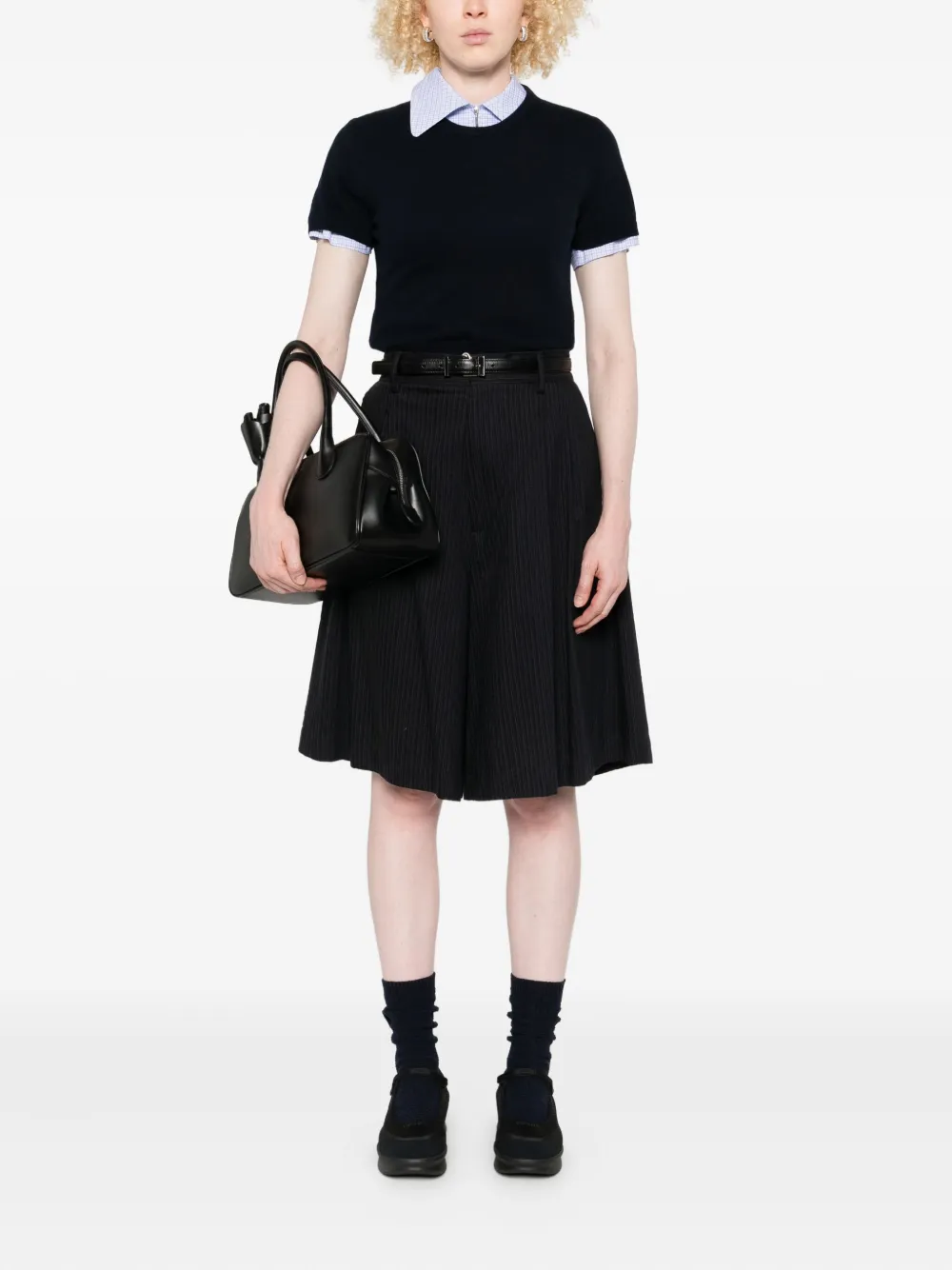 Prada Top met korte mouwen en keyhole hals Blauw