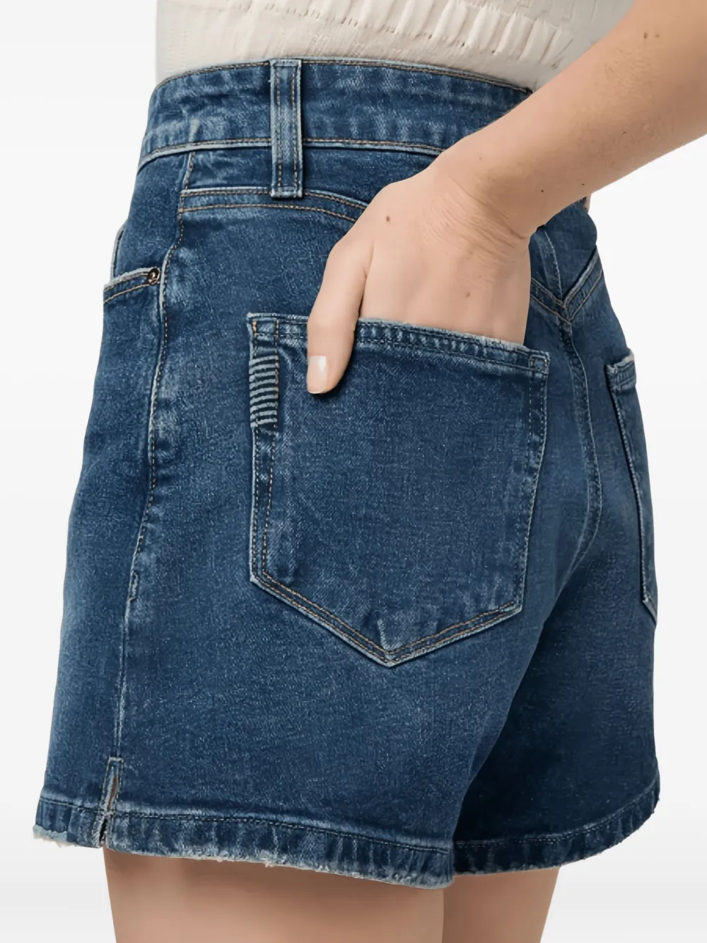 Paige Whiskering-effect Denim Shorts In Blue
