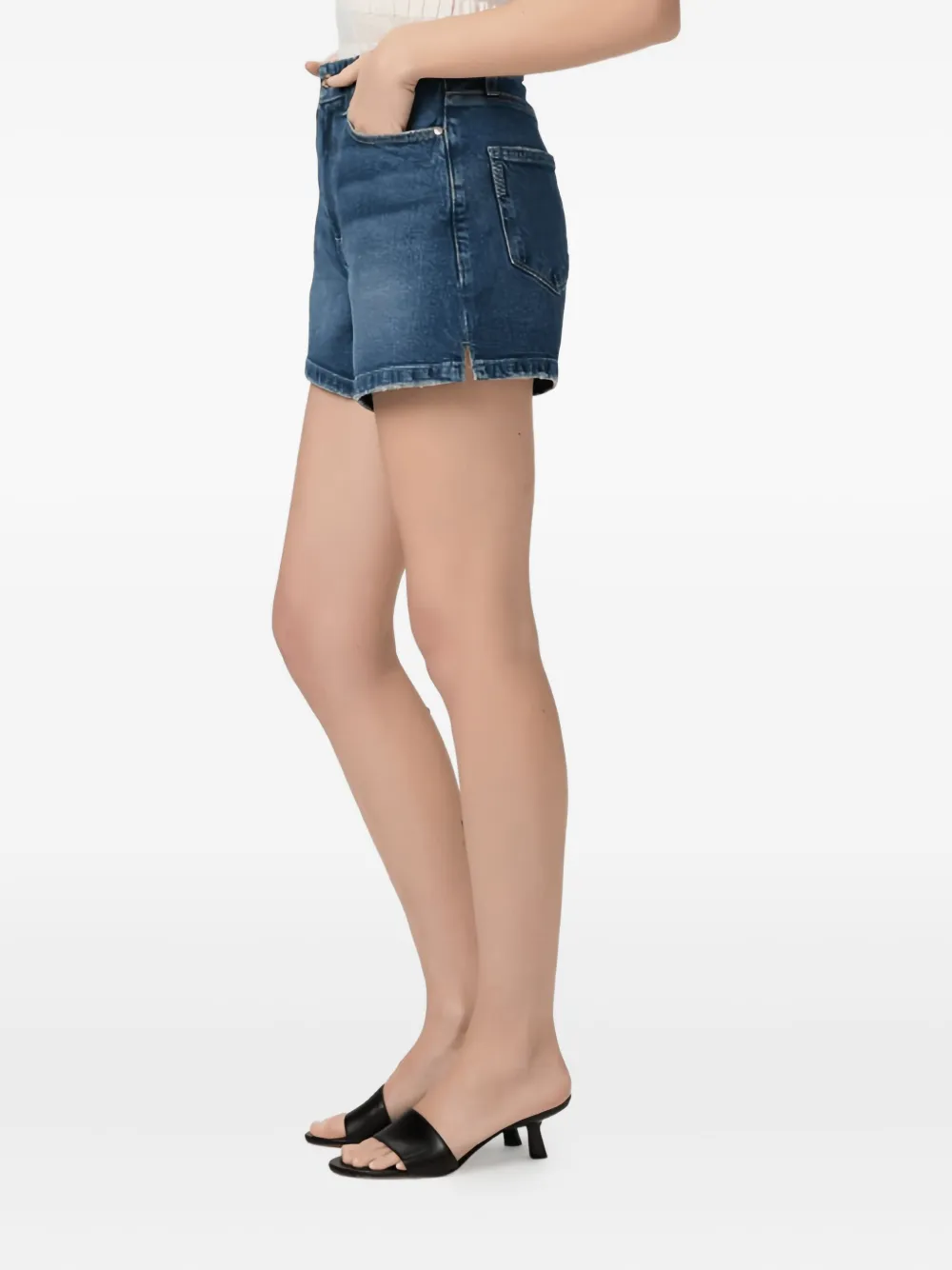 Paige Whiskering-effect Denim Shorts In Blue
