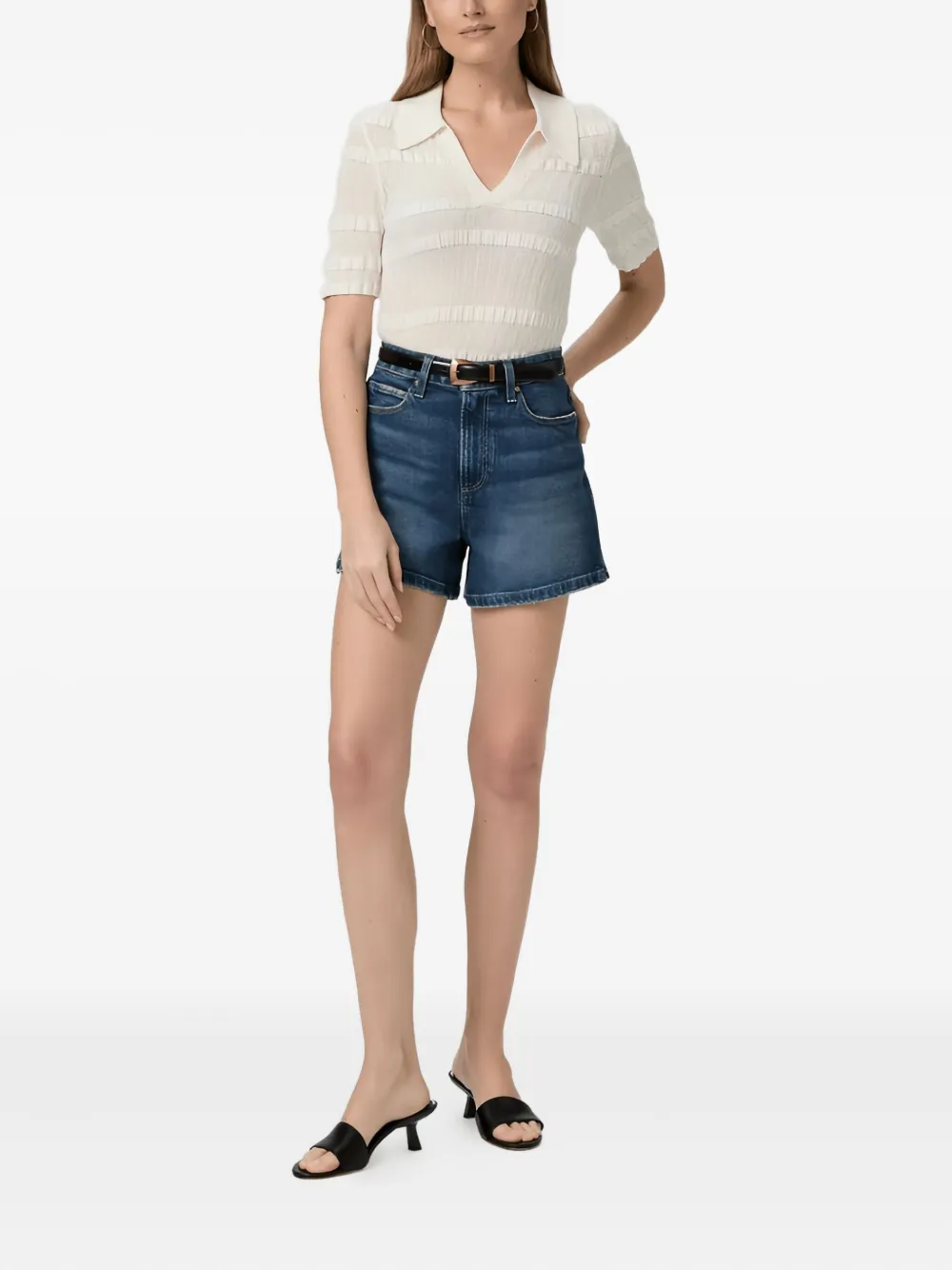 PAIGE whiskering-effect denim shorts - Blauw