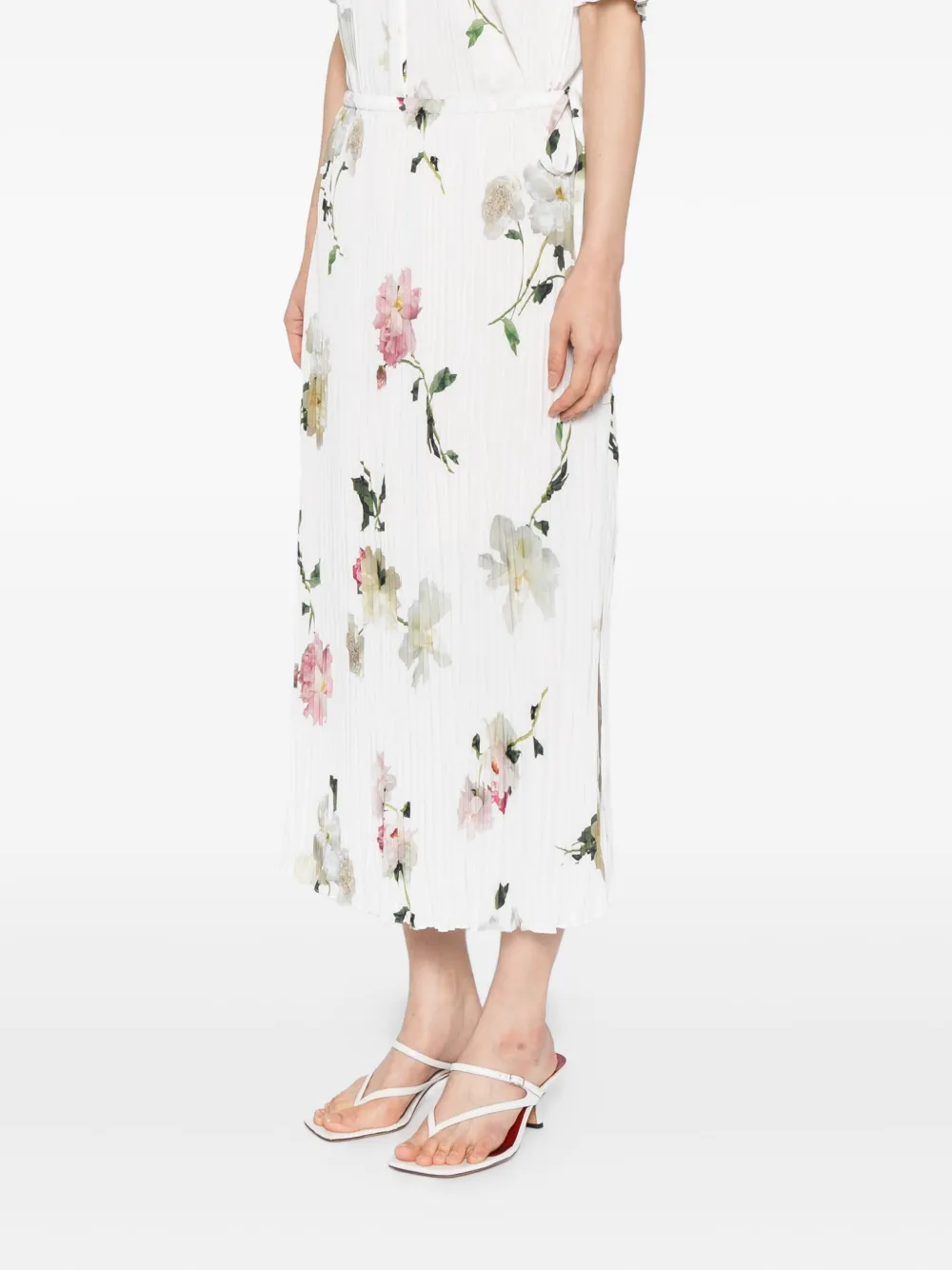 Vince Wilted Peony pleated skirt Wit