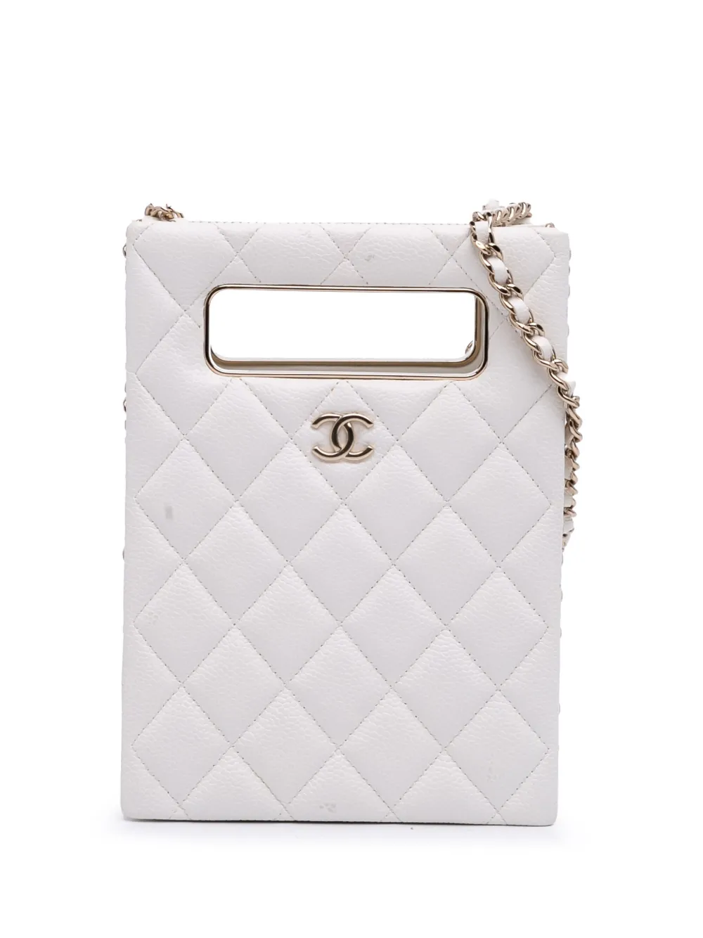 CHANEL Pre-Owned 2021-2025 キルティング キャビア カットアウト ショルダーバッグ ミニ - ホワイト CHANEL Pre-Owned 2021-2025 キルティング キャビア カットアウト ショルダーバッグ ミニ - ホワイト