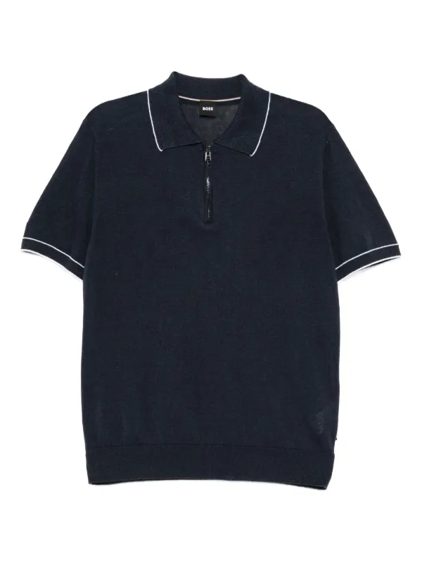 BOSS Knitted zipped-placket Polo Shirt Blue FARFETCH ID