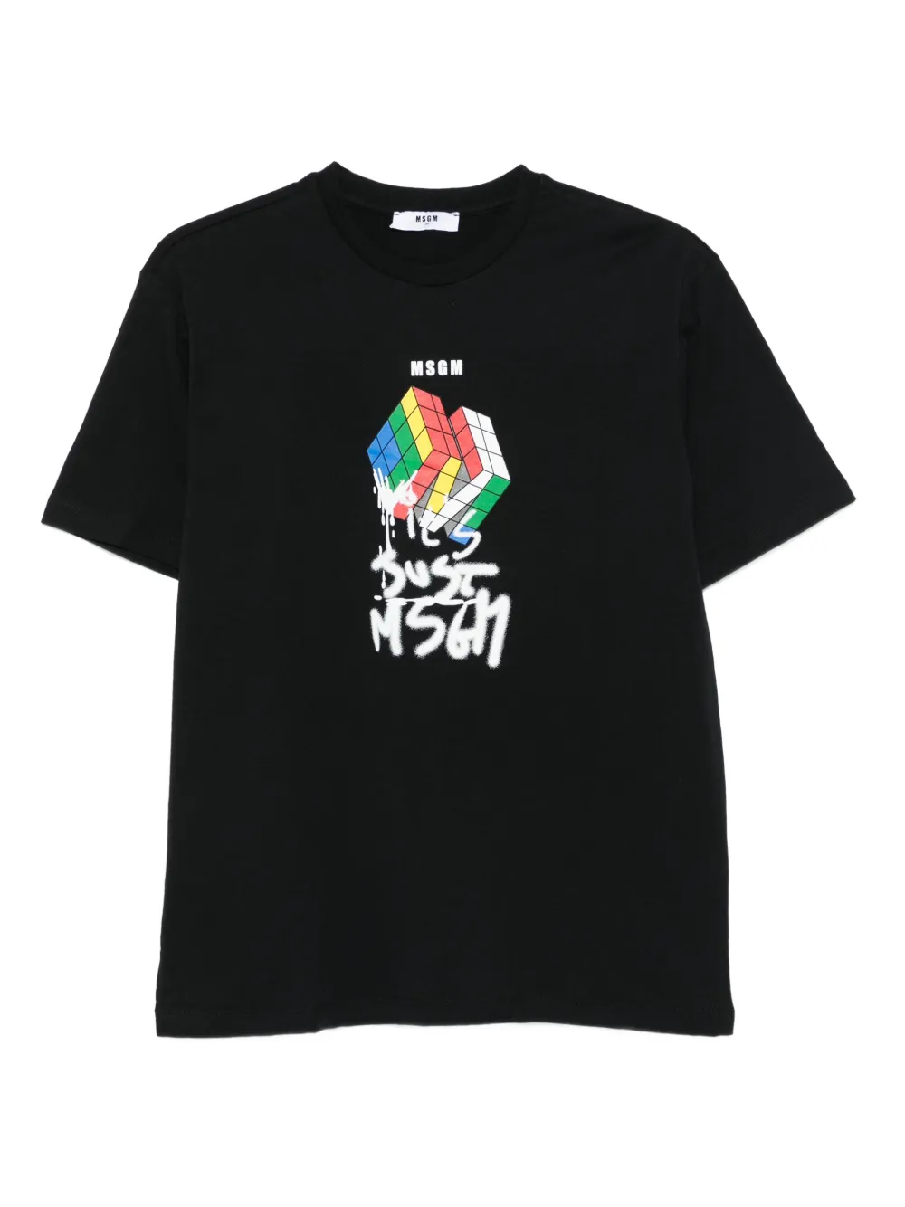 Msgm Kids' Rubik's Cube Graphic T-shirt In Black