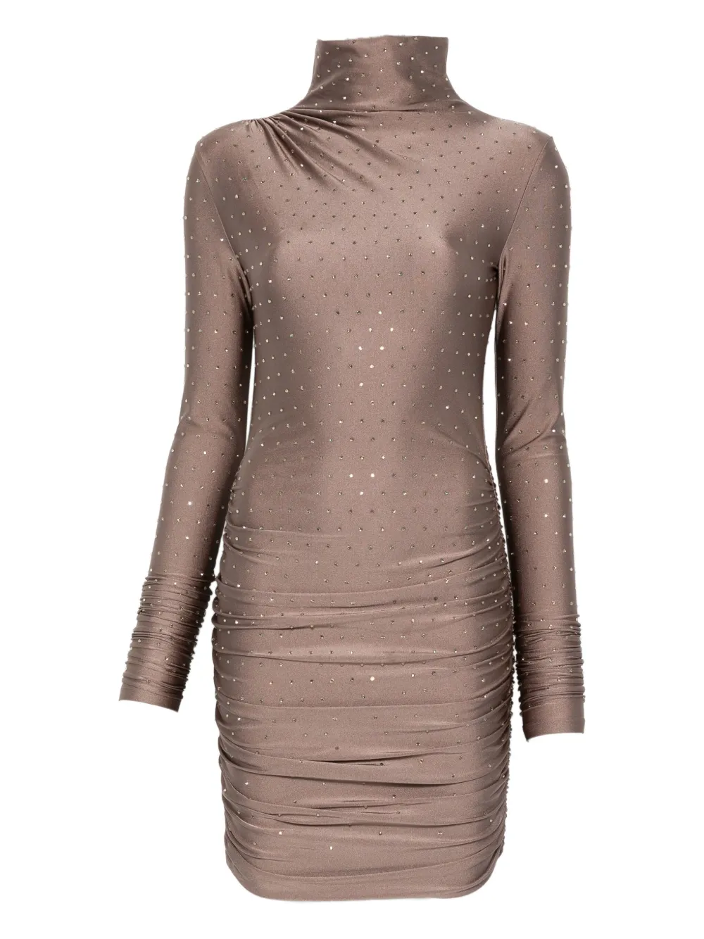THE ANDAMANE Jurk verfraaid met stras en hoge hals Beige