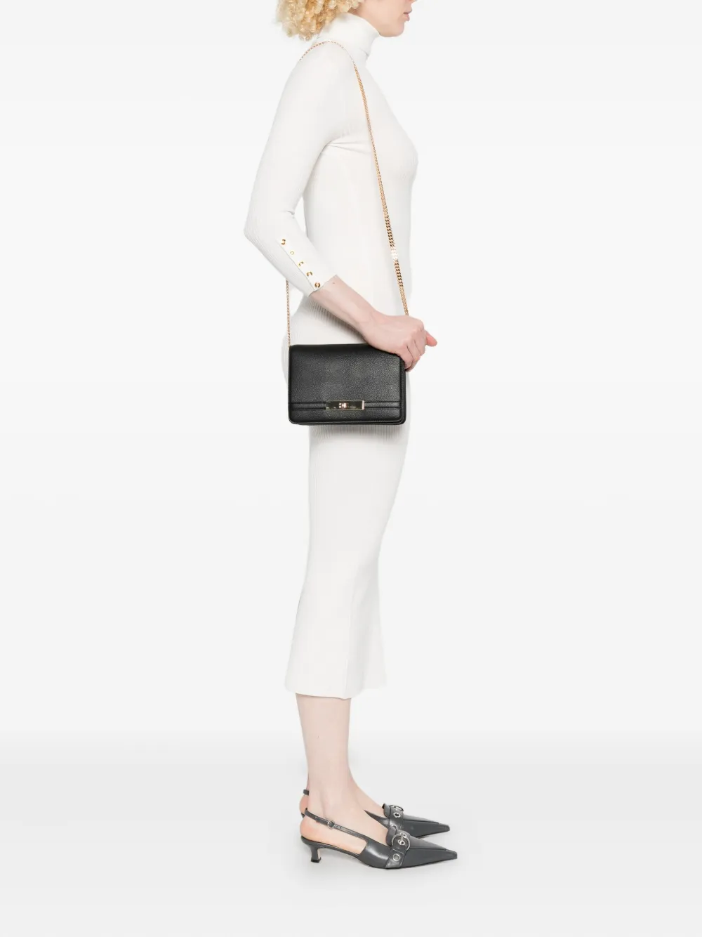 Elisabetta Franchi logo-plaque chain shoulder bag - Zwart